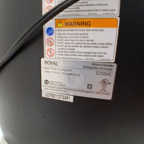 ROYAL MICRO-CUT HEAVY DUTY PAPER SHREDDER - 12 SHEET - 115 V - BLACK (MODEL: 1210MC) image 3