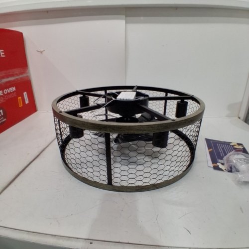 OHNIYOU 5-LIGHT FLUSH MOUNT FARMHOUSE STYLE CEILING LIGHT, VINTAGE CAGE DRUM WITH REVERSIBLE FAN - 60W, 20" DIAMETER (MODEL: GLXCF-016X) image 2