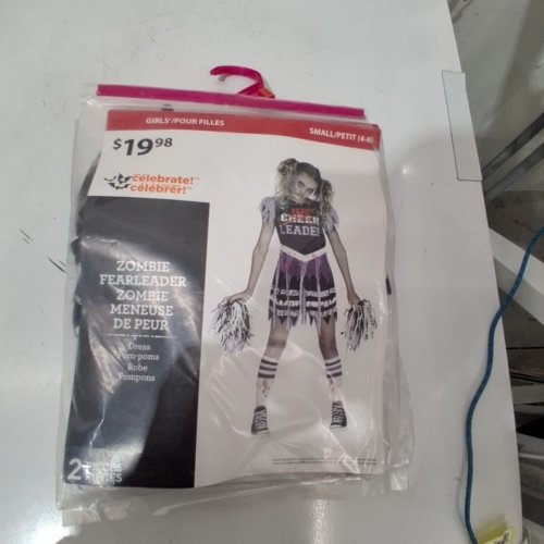 2PC GIRL'S ZOMBIE FEARLEADER COSTUME WITH POM-POMS - SMALL (4-6) - BLACK / PURPLE image 2
