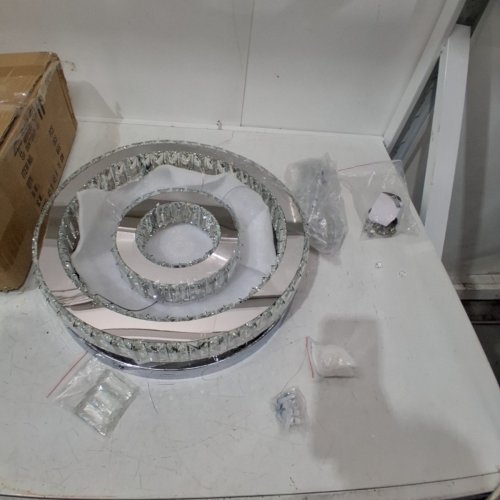 FINKTONGLAN DIMMABLE FLUSH MOUNT 2-RING MODERN CRYSTAL CHANDELIER WITH REMOTE CONTROL - 15.7" - MIRROR/CLEAR CRYSTAL image 2
