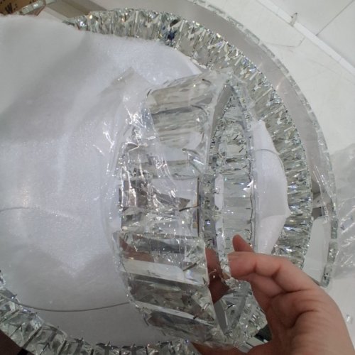 FINKTONGLAN DIMMABLE FLUSH MOUNT 2-RING MODERN CRYSTAL CHANDELIER WITH REMOTE CONTROL - 15.7" - MIRROR/CLEAR CRYSTAL image 3