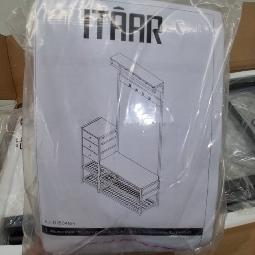 ITAAR HALL TREE COAT STORAGE RACK WITH BENCH AND DRAWERS - 39" X 12" X 71" - GREY/BLACK - (MODEL: AJ-DJ504164_2) image 9