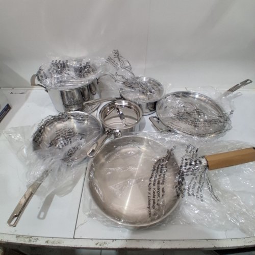 10PC KIRKLAND SIGNATURE 5-PLY CLAD STAINLESS STEEL COOKWARE - STAINLESS STEEL - (MODEL: 1119338) image 2