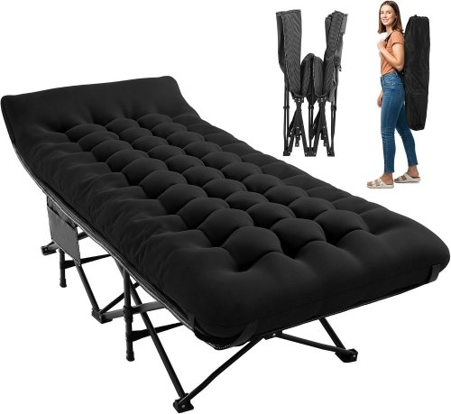 JEAREY FOLDING CAMPING COT WITH MATTRESS - 75" X 28" X 19.3" - BLACK (MODEL: A043-010-001) image 2