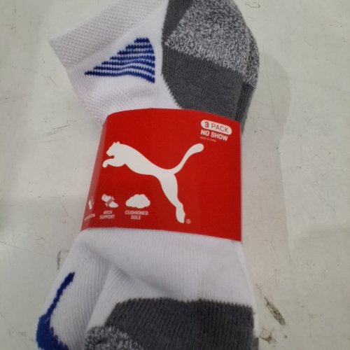 3PR MEN'S PUMA NO SHOW LOW CUT MOISTURE CONTROL SPORT SOCKS - SIZE 9-13 - WHITE/BLUE image 2