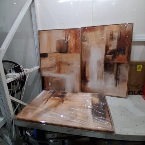 3PC ABSTRACT FRAMED WALL ART - 31.4" X 35.4" - BROWN AND BEIGE image 2