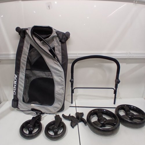 AOPEC LARGE DOG STROLLER DUAL ENTRY SAFETY FOLDING PET STROLLER WITH ADJUSTABLE HANDLE & ALL-TERRAIN 4-WHEEL - 160 LBS CAP / 39" X 27" - GREY (MODEL: PPS108) image 4