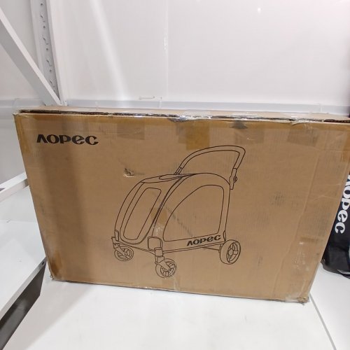 AOPEC LARGE DOG STROLLER DUAL ENTRY SAFETY FOLDING PET STROLLER WITH ADJUSTABLE HANDLE & ALL-TERRAIN 4-WHEEL - 160 LBS CAP / 39" X 27" - GREY (MODEL: PPS108) image 9