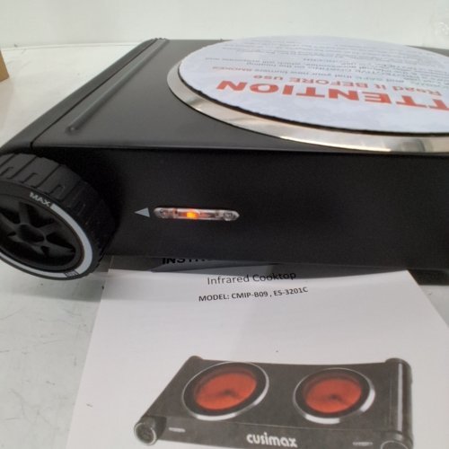 CUSIMAX DUAL INFRARED COOKTOP CERAMIC GLASS HEATING PLATE STAINLESS STEEL BASE - 1800W - BLACK (MODEL: CMIP-B09C) image 2