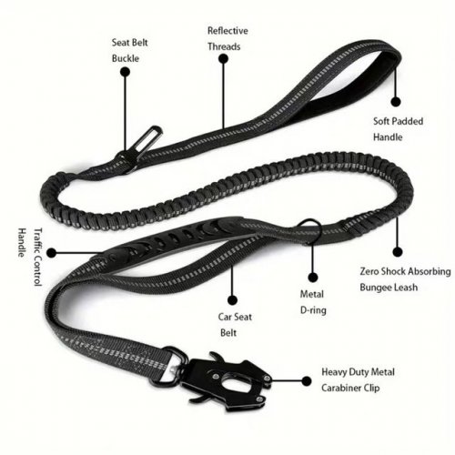 BUNGEE DUAL HANDLE ROPE DOG LEASH - TAN / BLACK image 2