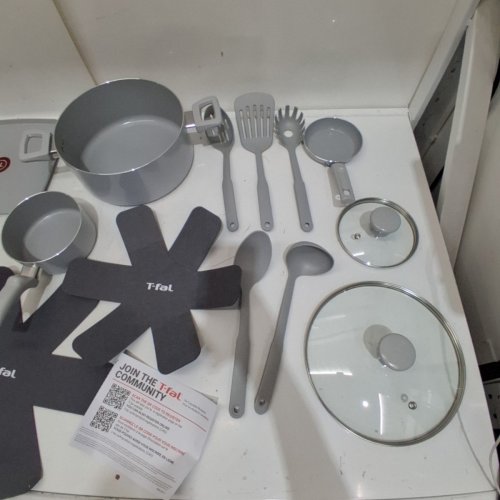 20PC T-FAL REFRESH OVEN & BROILER SAFE CERAMIC NONSTICK COOKWARE SET - UP TO 350°F - MOON GREY (MODEL: C486SK94) image 3