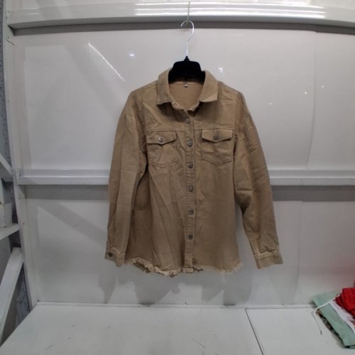 KHAKI HEM BUTTON UP DENIM SHACKET - EXTRA LARGE - TAN image 2