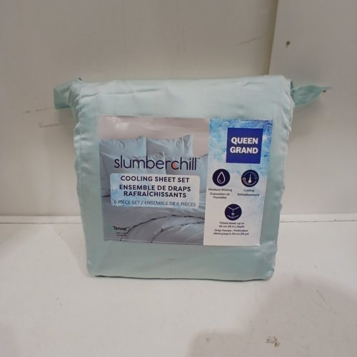 6PC SLUMBERCHILL COOLING BED SHEET SET WITH 4 PILLOW CASES - QUEEN - BLUE (MODEL: 1796335) image 5