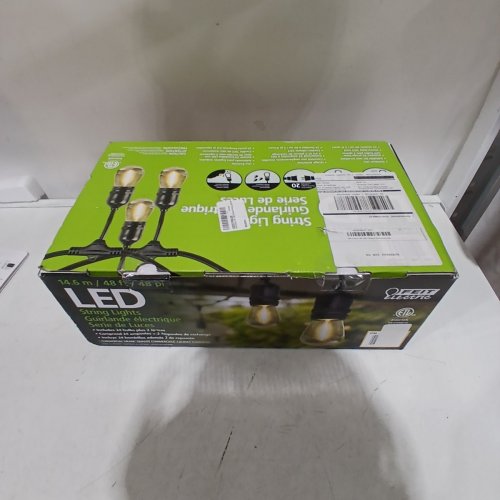 FEIT ELECTRIC WEATHERPROOF LED 24-LIGHT STRING LIGHTS WITH 2 SPARE LIGHTBULBS - 48FT - BLACK (MODEL: 1603293) image 2