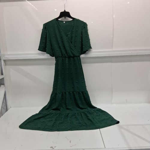 SHORT SLEEVE WRAP-STYLE RUFFLE HEM DRESS - EXTRA LARGE - DARK GREEN image 2