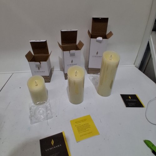 3PC LUMINARA REMOTE CONTROL FLAMELESS PILLAR CANDLES - 4", 5", 6" - YELLOW image 3
