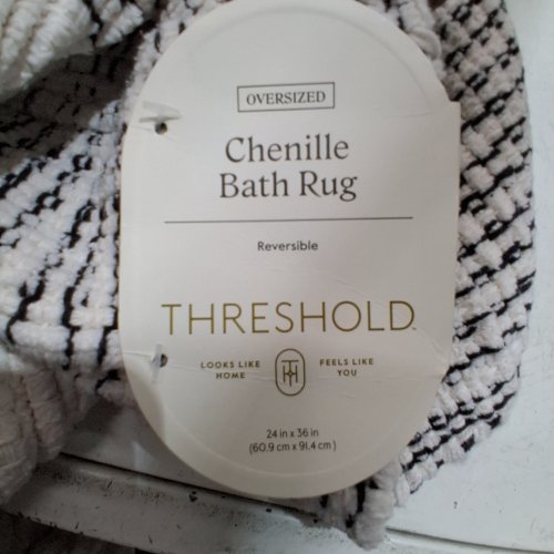 THRESHOLD CHENILLE BATH RUG - 24" X 36" - BLACK / IVORY image 2