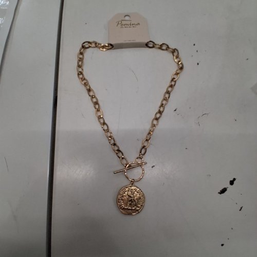 POMINA COIN PENDANT CHAIN NECKLACE - GOLD TONE (MODEL: HN4417 WG) image 3