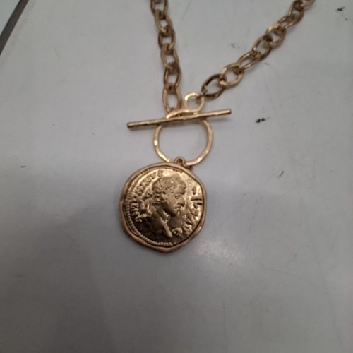 POMINA COIN PENDANT CHAIN NECKLACE - GOLD TONE (MODEL: HN4417 WG) image 4