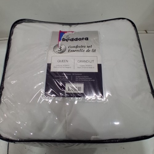 3PC BEDDORA COMFORTER SET - QUEEN; COMFORTER 90" X 90"; SHAMS 27" X 27" - WHITE image 2