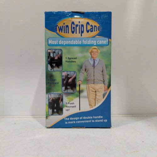 FOLDABLE TWIN GRIP WALKING CANE - ADJUSTABLE UP TO 38" - BLACK image 3