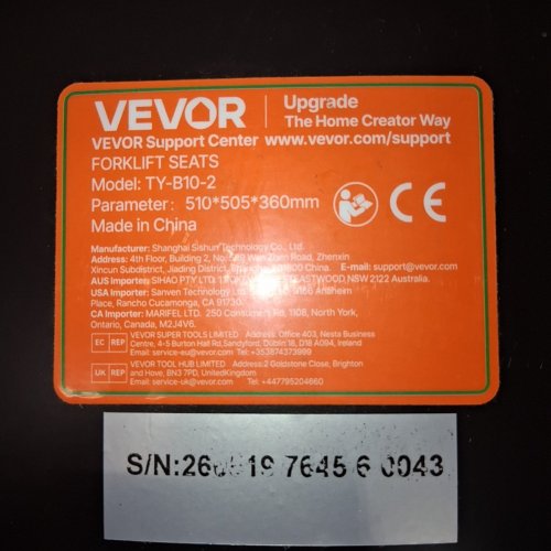 VEVOR UNIVERSAL EXTENDABLE SEAT WITH MICRO SWITCH & DRAINAGE HOLES FOR FORKLIFT / TRACTOR / LAWN MOWER - 6.3"-13.4" - BLACK (MODEL: TY-B10-2) image 10