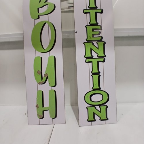 2PK REVERSIBLE FRENCH/ENGLISH DECORATIVE WOODEN HALLOWEEN PORCH SIGNS - 9.5" X 48" - WHITE GHOST AND SKELETON image 4