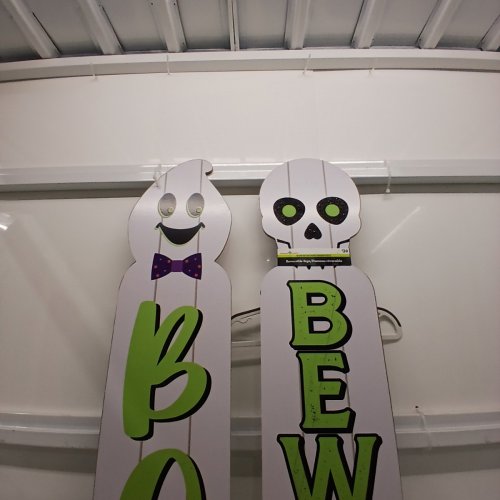 2PK REVERSIBLE FRENCH/ENGLISH DECORATIVE WOODEN HALLOWEEN PORCH SIGNS - 9.5" X 48" - WHITE GHOST AND SKELETON image 6