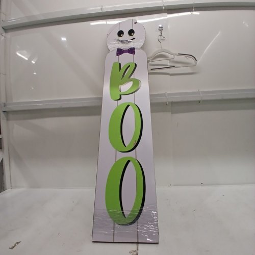 2PK REVERSIBLE FRENCH/ENGLISH DECORATIVE WOODEN HALLOWEEN PORCH SIGNS - 9.5" X 48" - WHITE GHOST AND SKELETON image 8