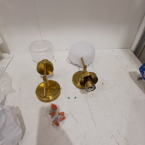 2PK HONGREN GLASS WALL SCONCES - UP/DOWN ADJUSTABLE - GOLD (ITEM: SY5076) image 2
