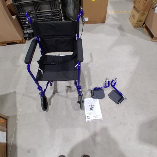 MEDLINE ALUMINUM TRANSPORT CHAIR WITH LARGE WHEELS AND BRAKES - 300LB MAX - 19" -BLUE (MODEL: MDS808210ABE) image 2