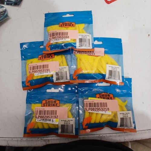 5 (15PK) SHUR STRIKE SOFT PLASTIC GRUB FISHING LURES - 4" - YELLOW - 75 TOTAL (MODEL: SS-MZG4-DB) image 2