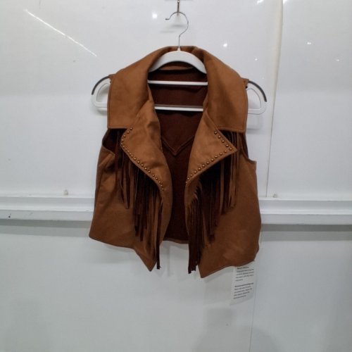 WOMENS FEOYA FAUX SUEDE SLEEVELESS HIPPIE COWGIRL VEST CROP TOP - SMALL - BROWN image 2