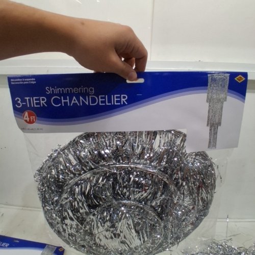 beistle 3PK 3-TIER DECORATIVE SHIMMERING PLASTIC CHANDELIER PACK FOR PARTIES AND EVENTS - 4FT - SILVER - (MODEL: 57510-S) image 4