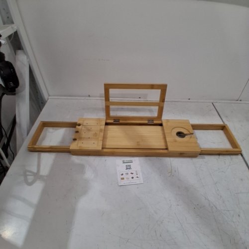 UTOPLIKE EXPANDABLE ADJUSTABLE BAMBOO BATH TRAY - 19.9" - 33.5" X 7.1" - BROWN (MODEL: QZYGJ-SH) image 4