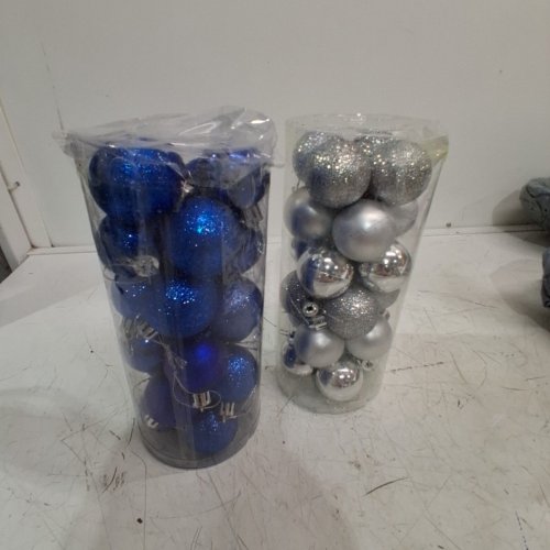 48PK HANGING CHRISTMAS ORNAMENT DECORATIONS - BLUE/SILVER image 2