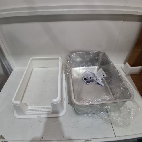 STAINLESS STEEL CAT LITTER BOX WITH LID - XL - WHITE/SILVER (MODEL:SH2827) image 2