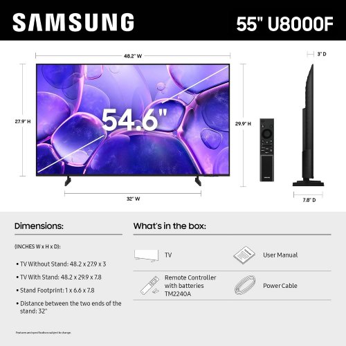 SAMSUNG CLASS CRYSTAL UHD SMART TV - 55" - BLACK (MODEL: UN55U8000HF) image 2