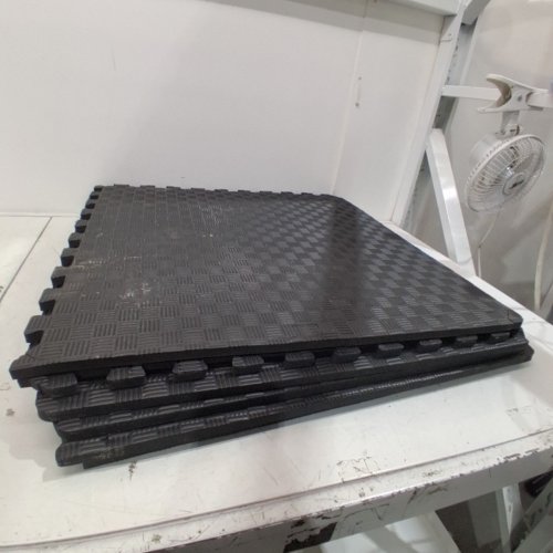 6PK CAP BARBELL EXERCISE ROOM FLOOR INTERLOCKING PUZZLE MAT TILES - 24"X24" X 1/2" - BLACK image 2