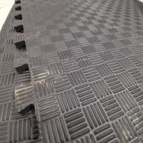 6PK CAP BARBELL EXERCISE ROOM FLOOR INTERLOCKING PUZZLE MAT TILES - 24"X24" X 1/2" - BLACK image 3