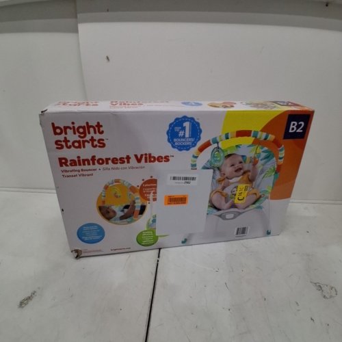 BRIGHT STARTS RAINFOREST VIBES PORTABLE 3-POINT HARNESS BOUNCER WITH TOY-BAR - RAINFOREST VIBES (MODEL: 12227) image 5