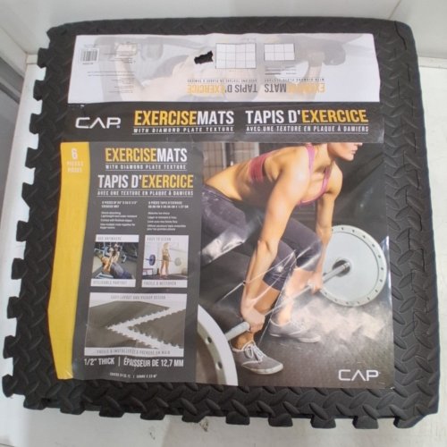 6PK CAP BARBELL DIAMOND-PATTERN EXERCISE MAT - 1/2" THICK - 24" X 24" - BLACK (MODEL: MTIS-1206T) image 6