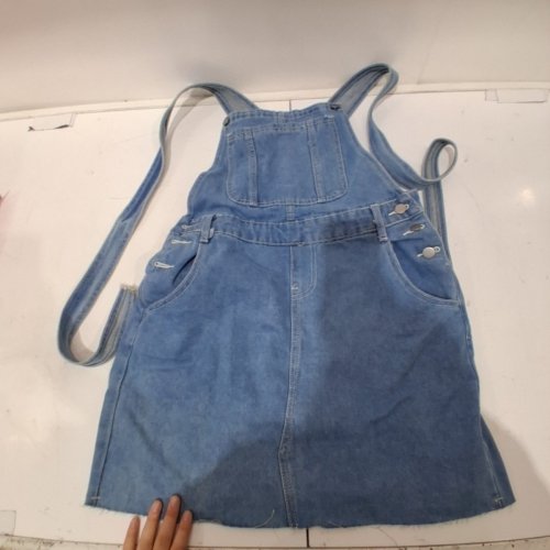 WOMEN'S FLAP POCKET DENIM OVERALL DRESS - SMALL - LIGHT WASH image 3