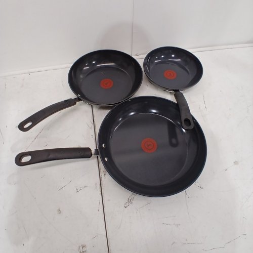 3PC T-FAL NON-STICK FRYING PANS - BLACK image 2