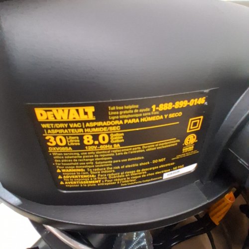 DEWALT PRO STAINLESS STEEL WET/DRY VACUUM - 8GAL/30L - 5HP - SILVER/BLACK (MODEL: DXV08S / 1671616A) image 7