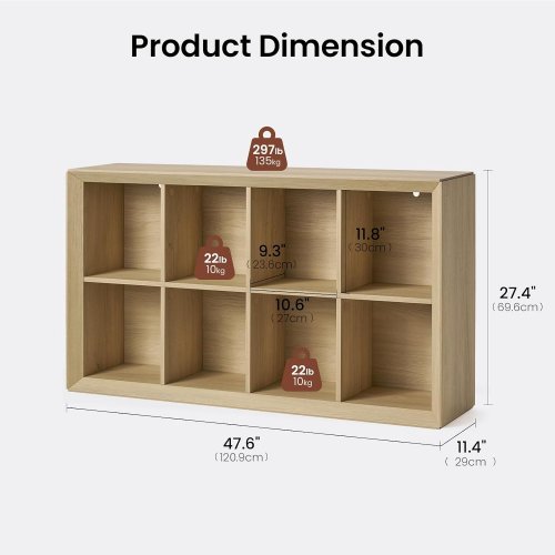 MODERNMATE 8 CUBE STORAGE ORGANIZER BOOKSHELF - 48" X 27" X 11" - NATURAL WOOD - (MODEL: XP-SG002) image 2