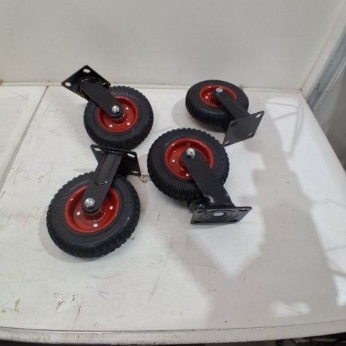 4 SWIVEL HEAVY DUTY SWIVEL CASTER WHEELS - 6 1/4" - BLACK AND RED image 2