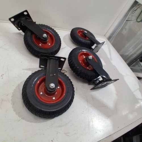 4 SWIVEL HEAVY DUTY SWIVEL CASTER WHEELS - 6 1/4" - BLACK AND RED image 3