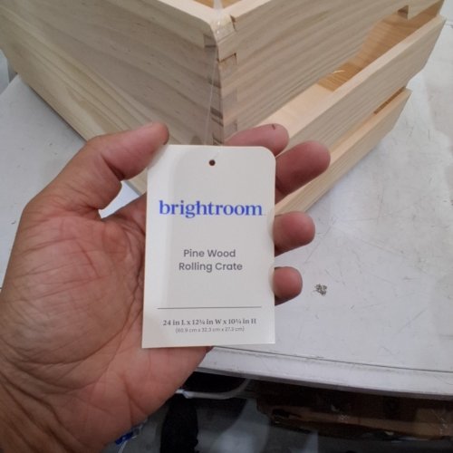 BRIGHTROOM PINE WOOD ROLLING CRATE - 24" X 8.8" X 10.7" - NATURAL WOOD image 3