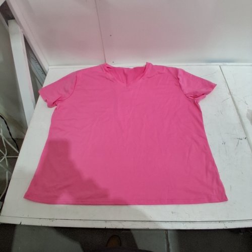 WOMENS BASIC V-NECK SHORT SLEEVE T-SHIRT - 2XL - PINK image 2